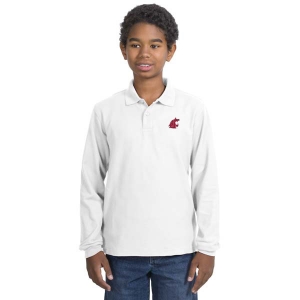 Washington State University Embroidered Youth Long Sleeve Pique Knit Polo
